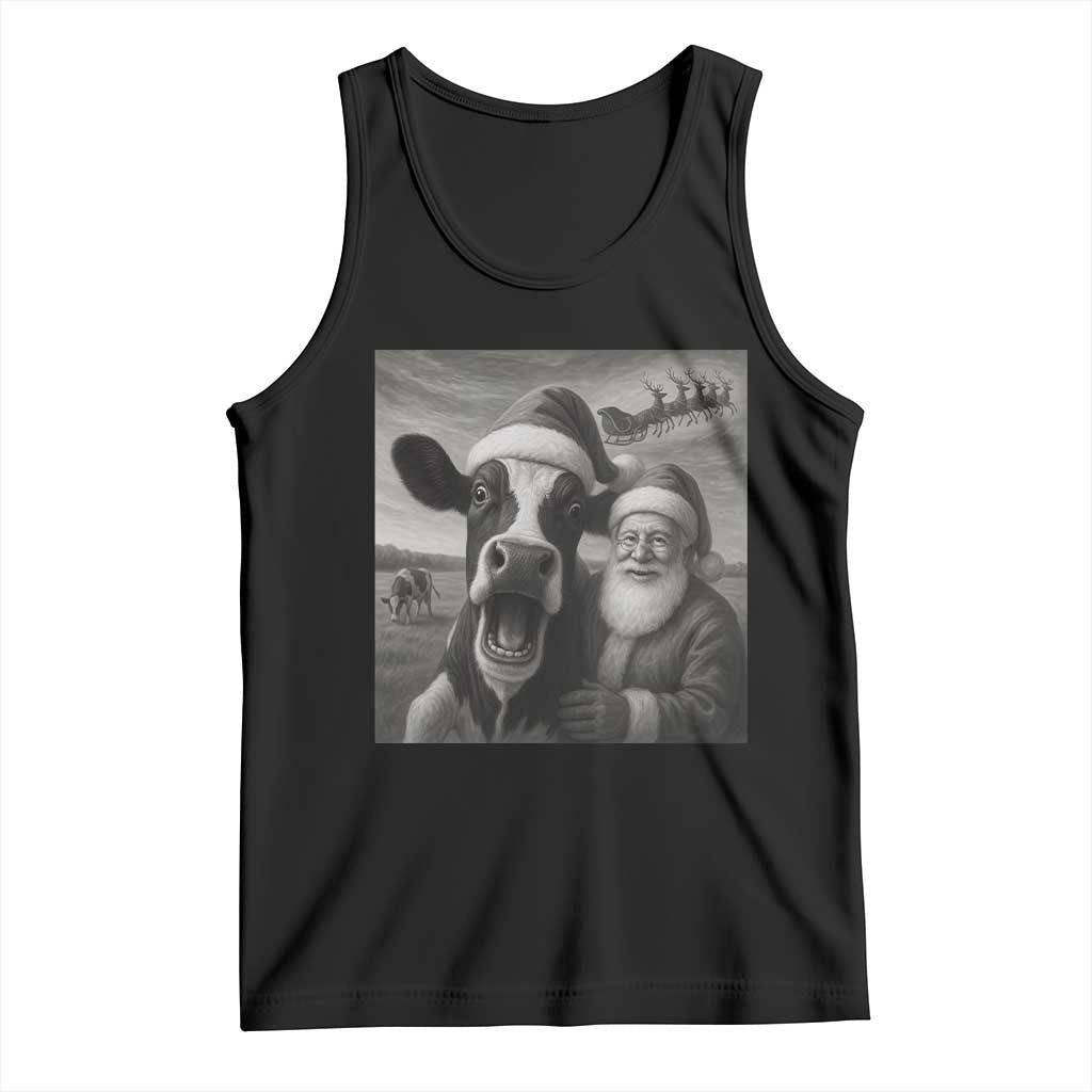 Funny Santa Selfie with Cow Christmas Tank Top TS14 Black Print Your Wear