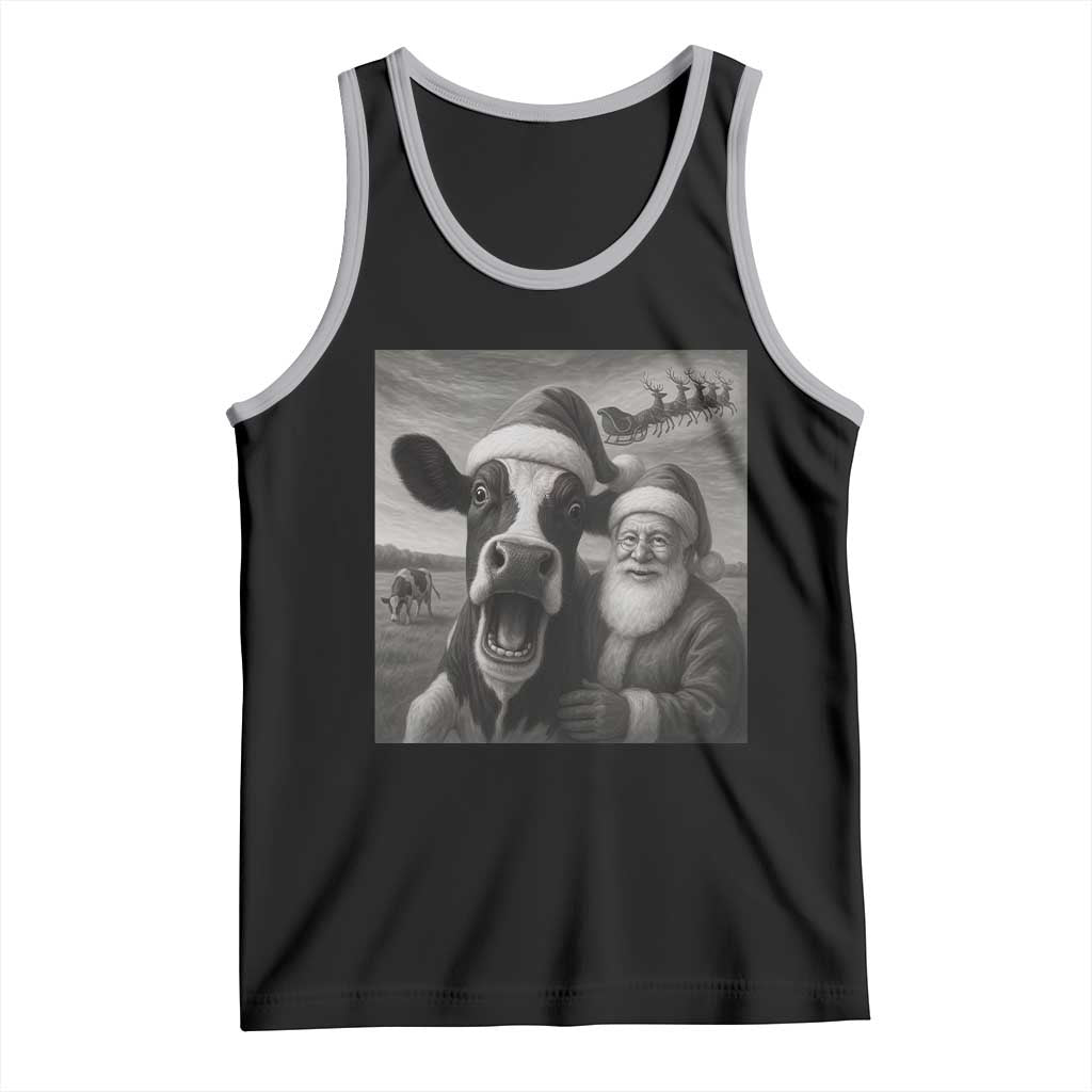Funny Santa Selfie with Cow Christmas Tank Top TS14 Black Athletic Heather Print Your Wear