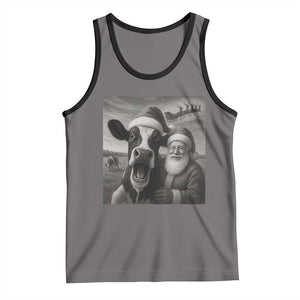 Funny Santa Selfie with Cow Christmas Tank Top TS14 Deep Heather Black Print Your Wear