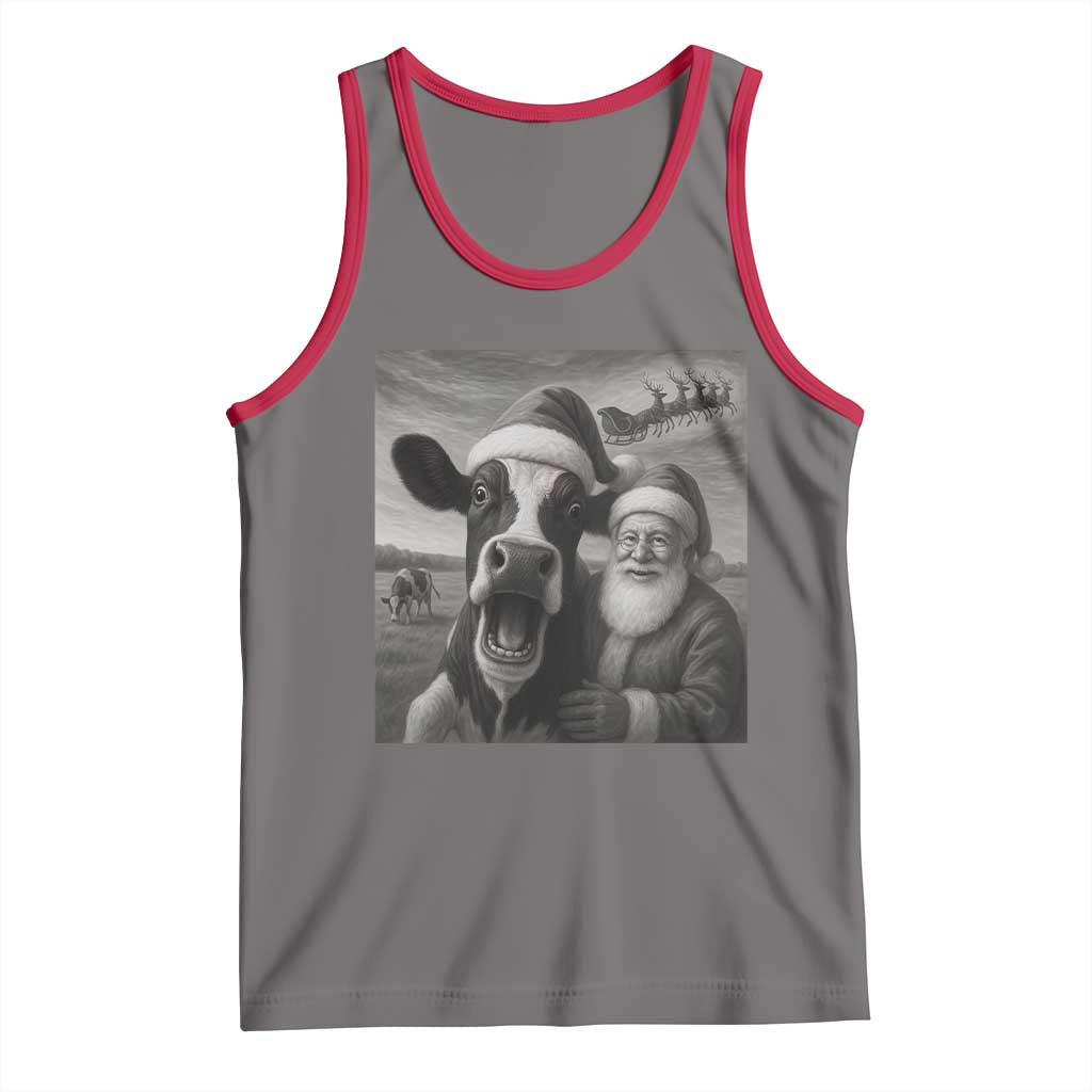 Funny Santa Selfie with Cow Christmas Tank Top TS14 Deep Heather Red Print Your Wear