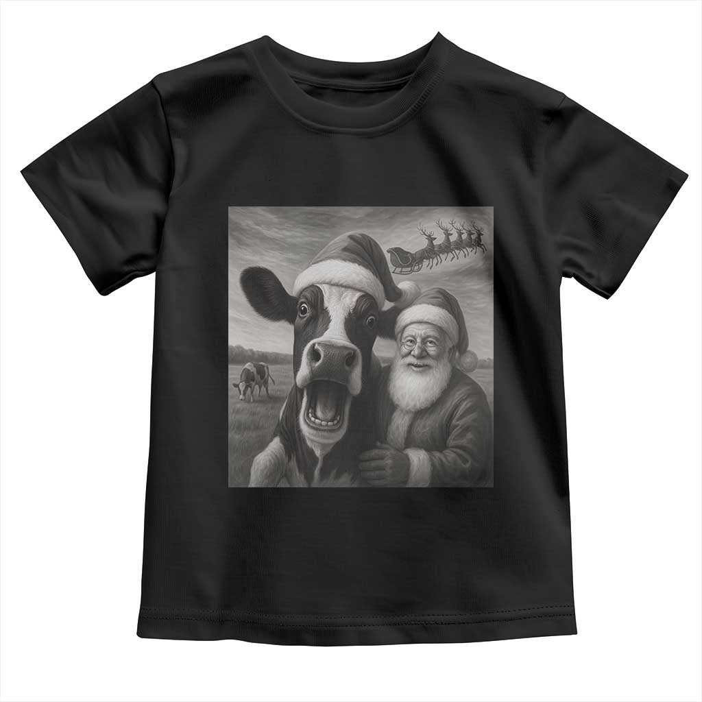 Funny Santa Selfie with Cow Christmas Toddler T Shirt TS14 Black Print Your Wear