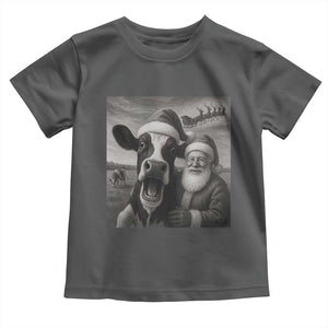 Funny Santa Selfie with Cow Christmas Toddler T Shirt TS14 Dark Heather Print Your Wear