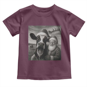 Funny Santa Selfie with Cow Christmas Toddler T Shirt TS14 Maroon Print Your Wear