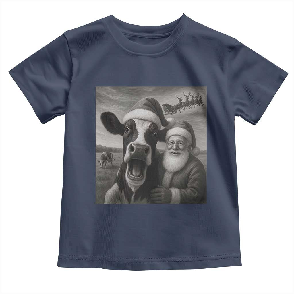 Funny Santa Selfie with Cow Christmas Toddler T Shirt TS14 Navy Print Your Wear