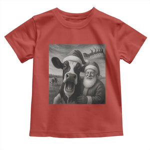 Funny Santa Selfie with Cow Christmas Toddler T Shirt TS14 Red Print Your Wear