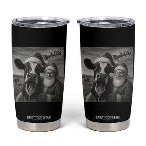 Funny Santa Selfie with Cow Christmas Tumbler Cup TS14 Black Print Your Wear