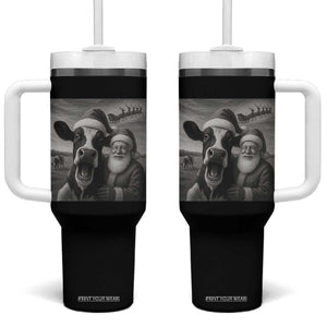 Funny Santa Selfie with Cow Christmas Tumbler With Handle TS14 One Size: 40 oz Black Print Your Wear