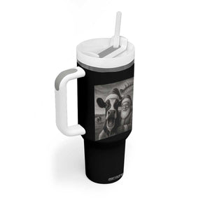 Funny Santa Selfie with Cow Christmas Tumbler With Handle TS14 Print Your Wear