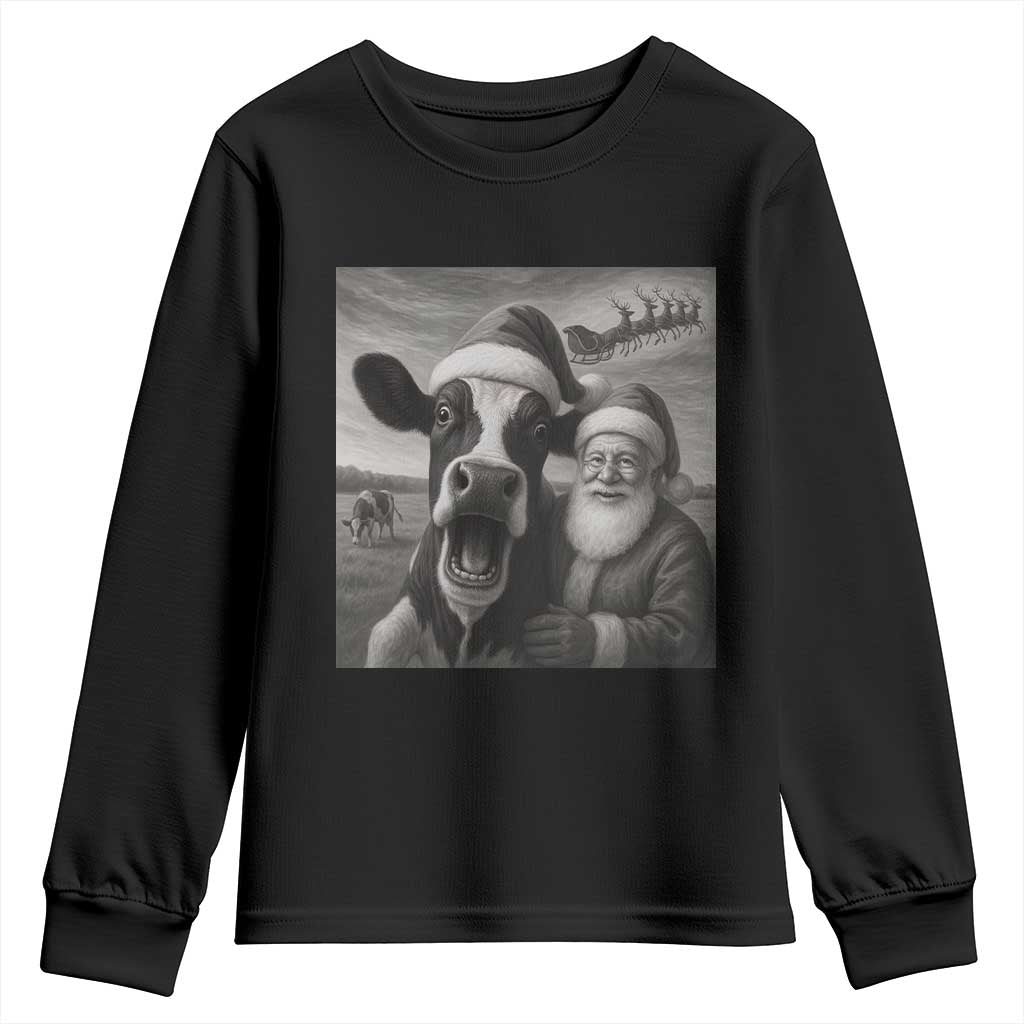 Funny Santa Selfie with Cow Christmas Youth Sweatshirt TS14 Black Print Your Wear
