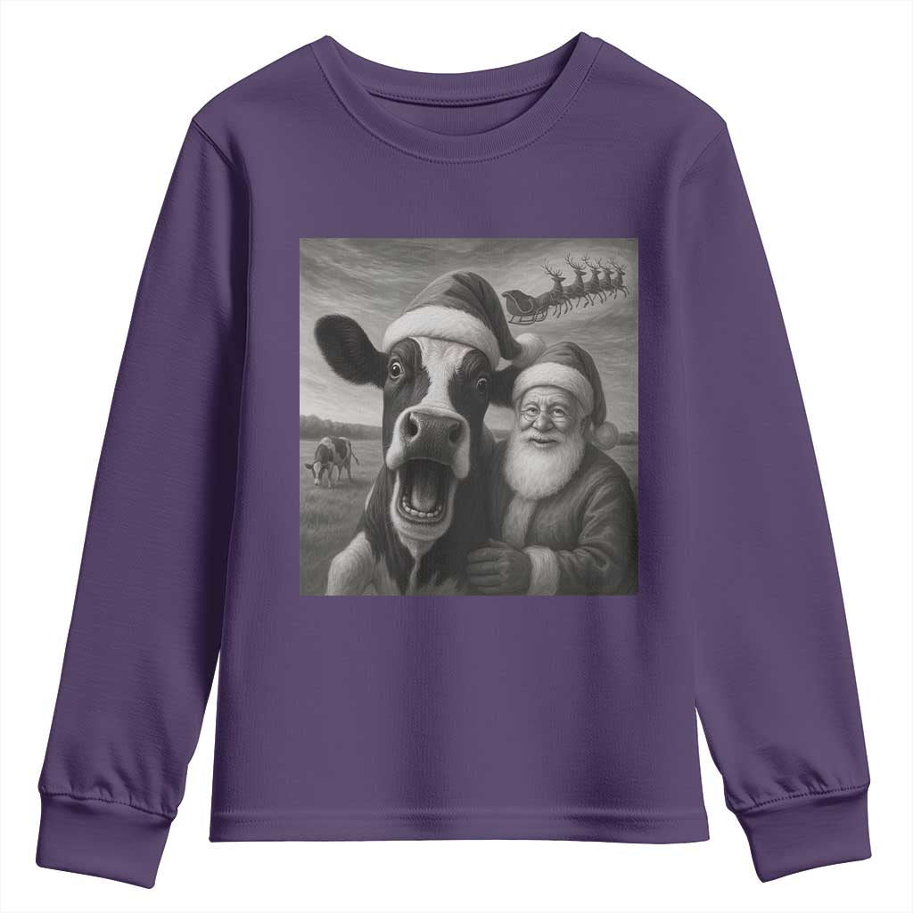 Funny Santa Selfie with Cow Christmas Youth Sweatshirt TS14 Purple Print Your Wear
