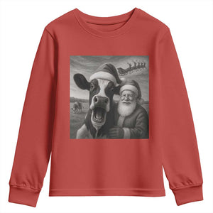 Funny Santa Selfie with Cow Christmas Youth Sweatshirt TS14 Red Print Your Wear