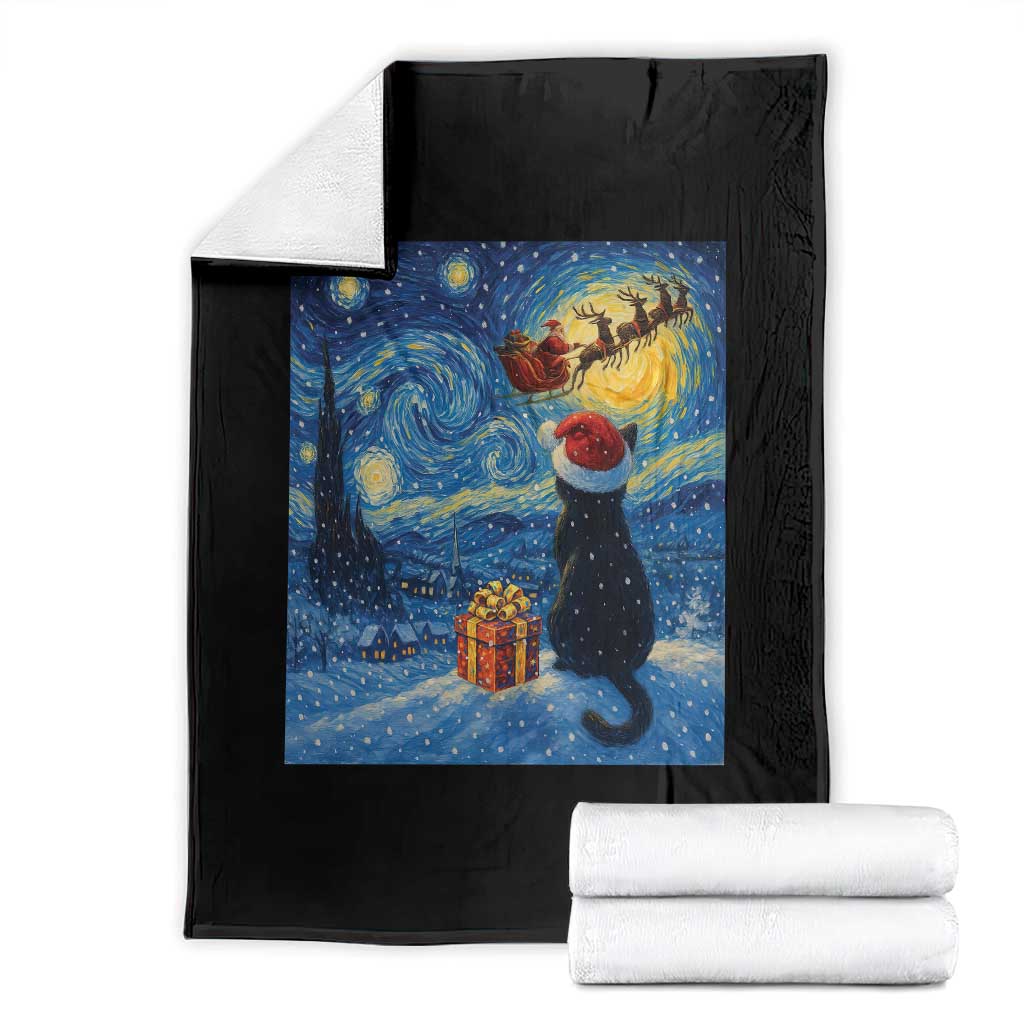 Cat Starry Night Christmas Throw Blanket Van Gogh Cat Lover Xmas TS14 Black Print Your Wear