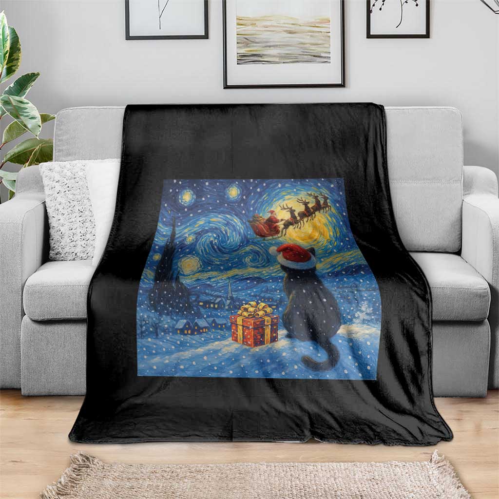 Cat Starry Night Christmas Throw Blanket Van Gogh Cat Lover Xmas TS14 Print Your Wear