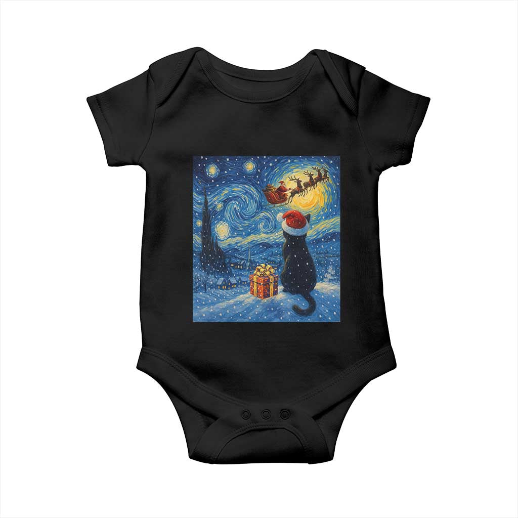 Cat Starry Night Christmas Baby Onesie Van Gogh Cat Lover Xmas TS14 Black Print Your Wear