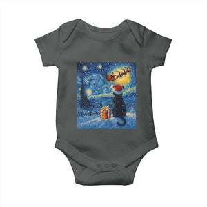 Cat Starry Night Christmas Baby Onesie Van Gogh Cat Lover Xmas TS14 Dark Heather Print Your Wear