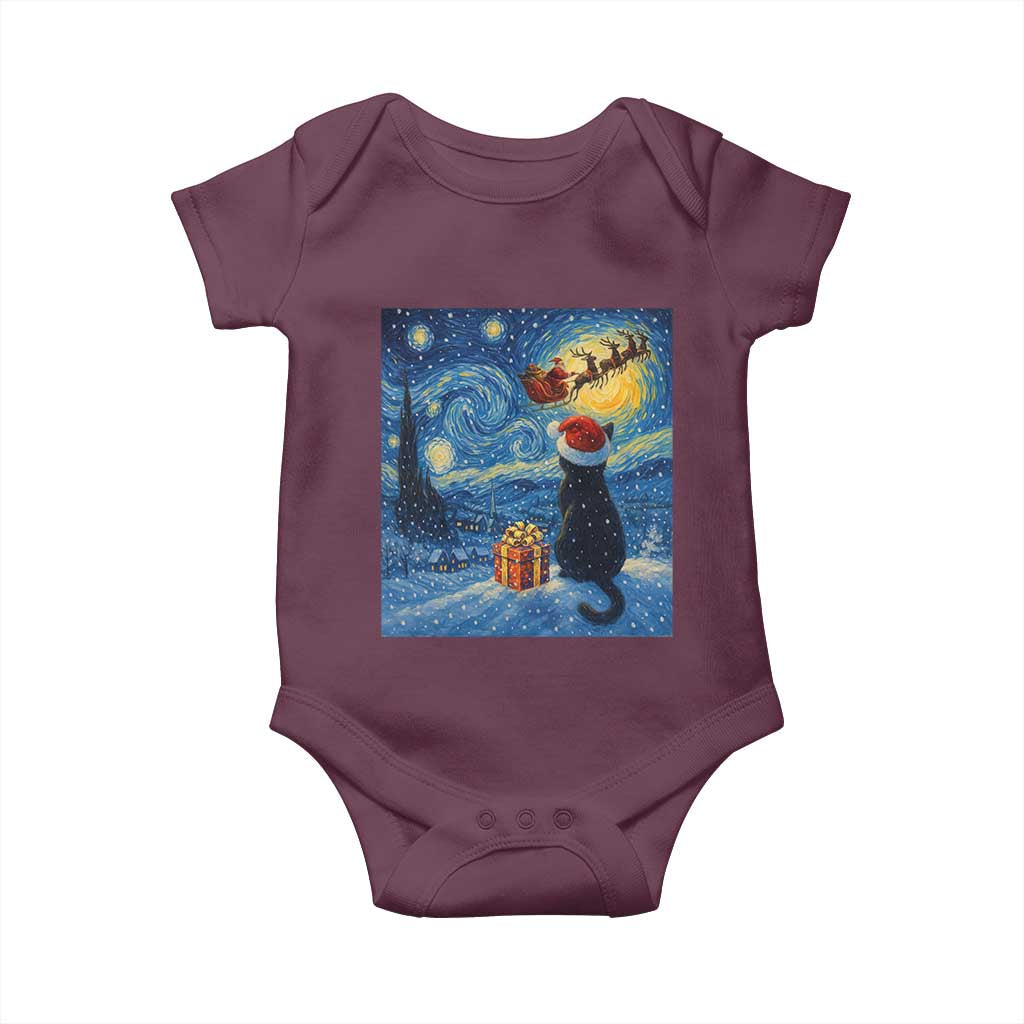 Cat Starry Night Christmas Baby Onesie Van Gogh Cat Lover Xmas TS14 Maroon Print Your Wear