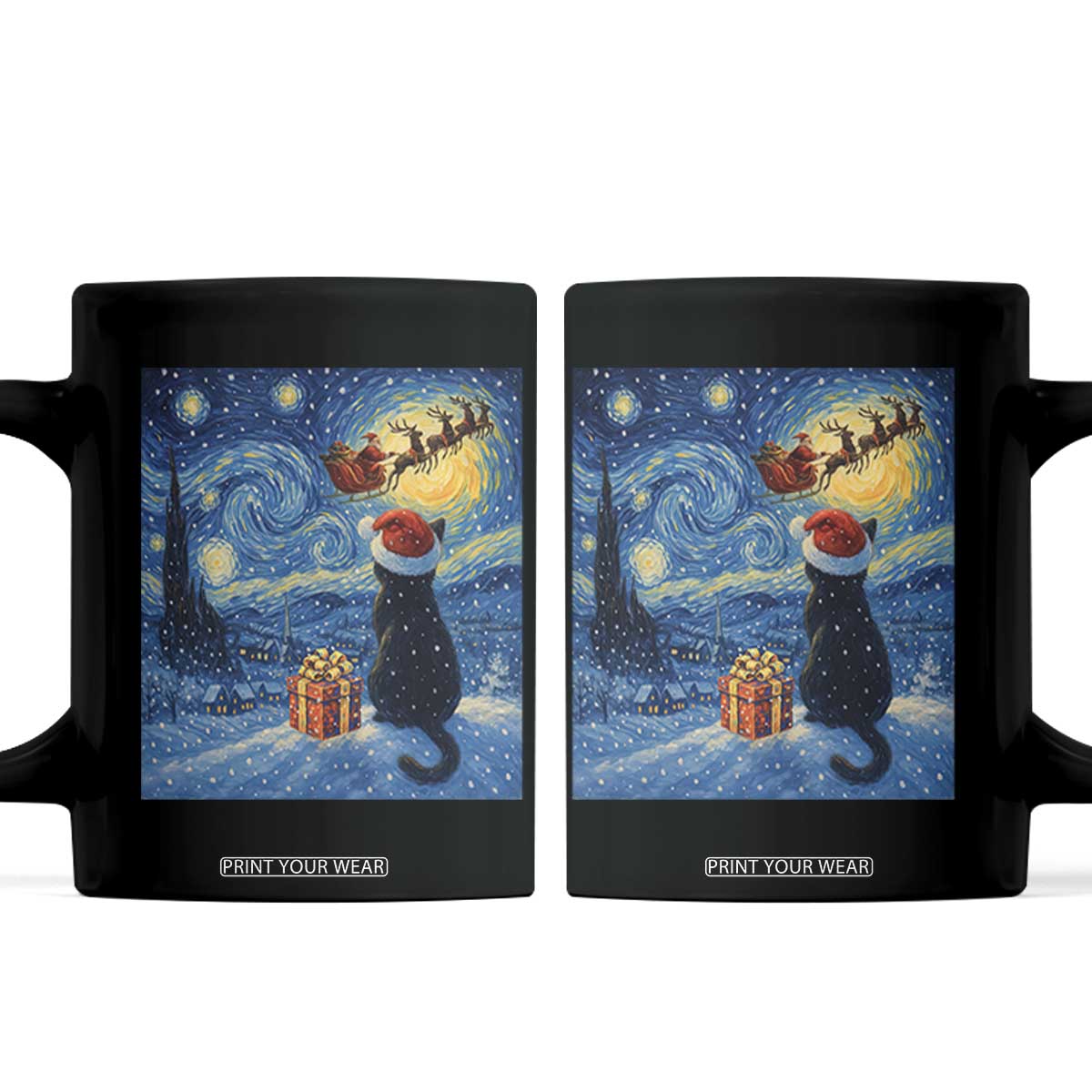 Cat Starry Night Christmas Coffee Mug Van Gogh Cat Lover Xmas TS14 Black Print Your Wear
