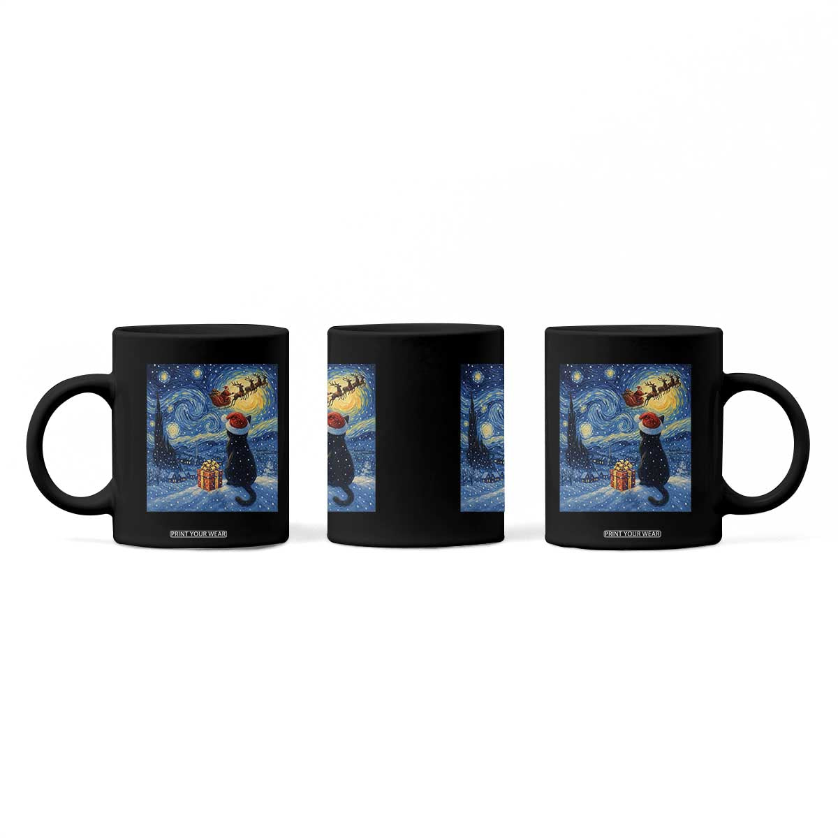 Cat Starry Night Christmas Coffee Mug Van Gogh Cat Lover Xmas TS14 Print Your Wear