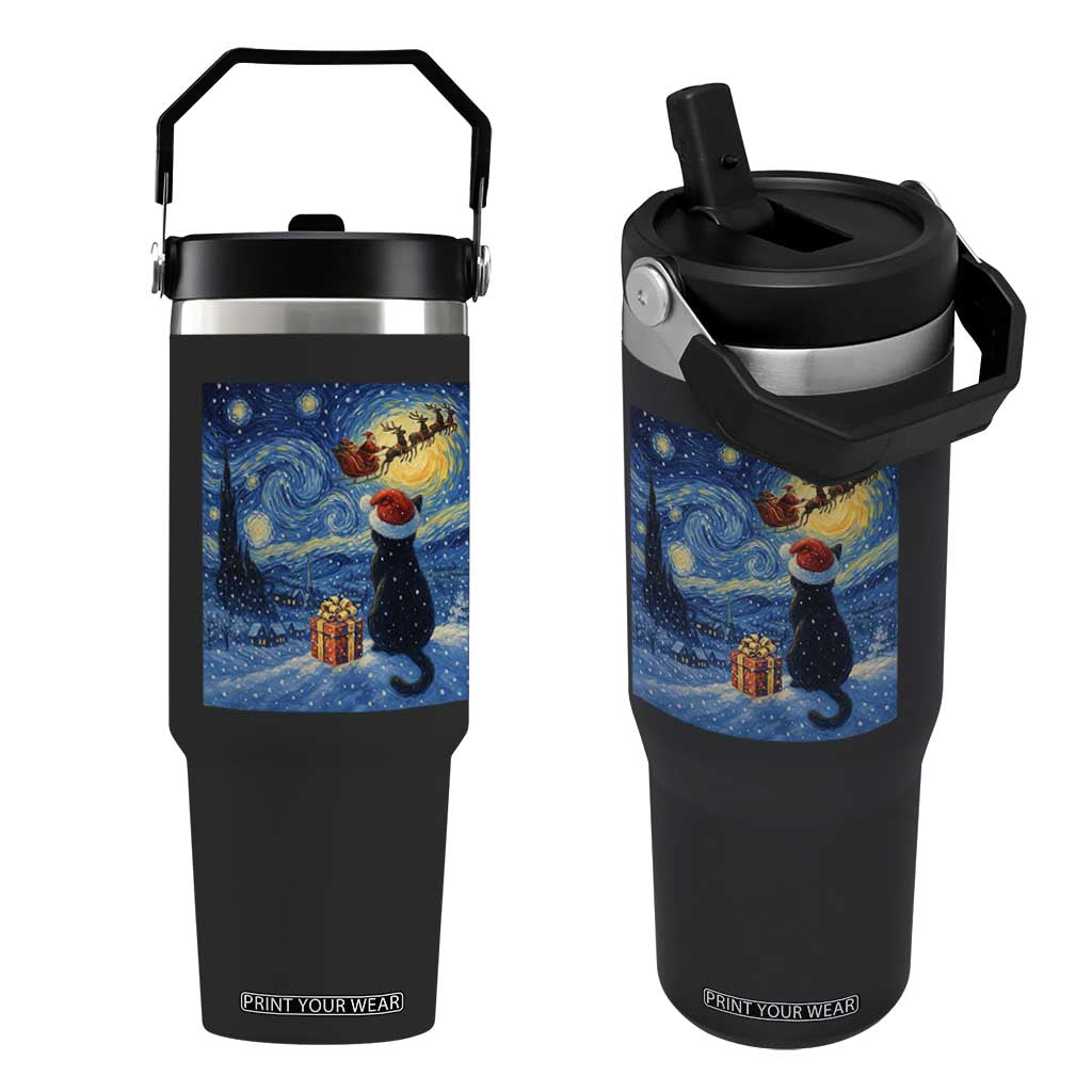 Cat Starry Night Christmas Flip Straw Tumbler Van Gogh Cat Lover Xmas TS14 One Size: 30 oz Black Print Your Wear