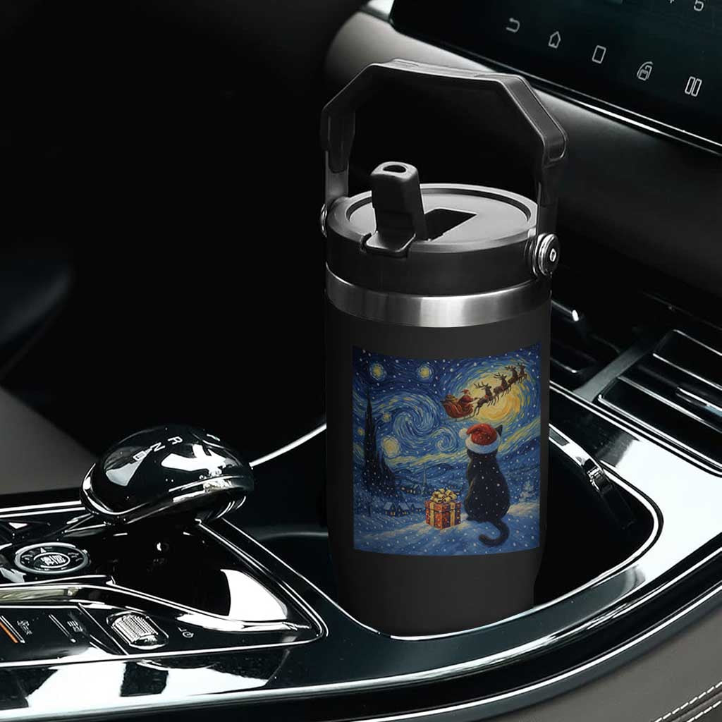 Cat Starry Night Christmas Flip Straw Tumbler Van Gogh Cat Lover Xmas TS14 Print Your Wear