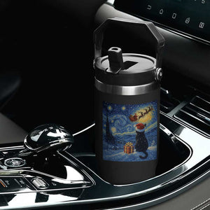 Cat Starry Night Christmas Flip Straw Tumbler Van Gogh Cat Lover Xmas TS14 Print Your Wear