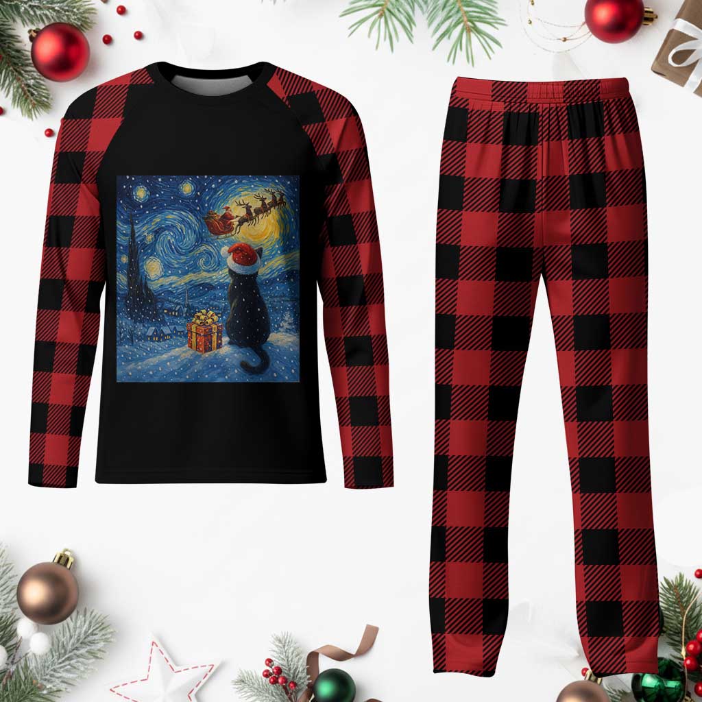 Cat Starry Night Christmas Plaid Pajama Set Van Gogh Cat Lover Xmas TS14 Buffalo Plaid Print Your Wear