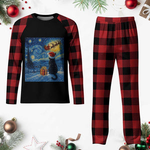 Cat Starry Night Christmas Plaid Pajama Set Van Gogh Cat Lover Xmas TS14 Buffalo Plaid Print Your Wear
