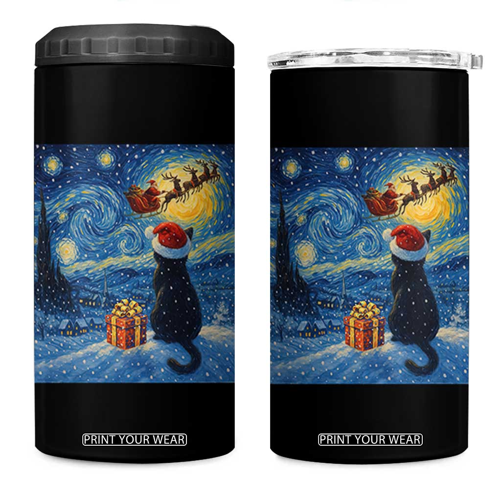 Cat Starry Night Christmas 4 in 1 Can Cooler Tumbler Van Gogh Cat Lover Xmas TS14 One Size: 16 oz Black Print Your Wear