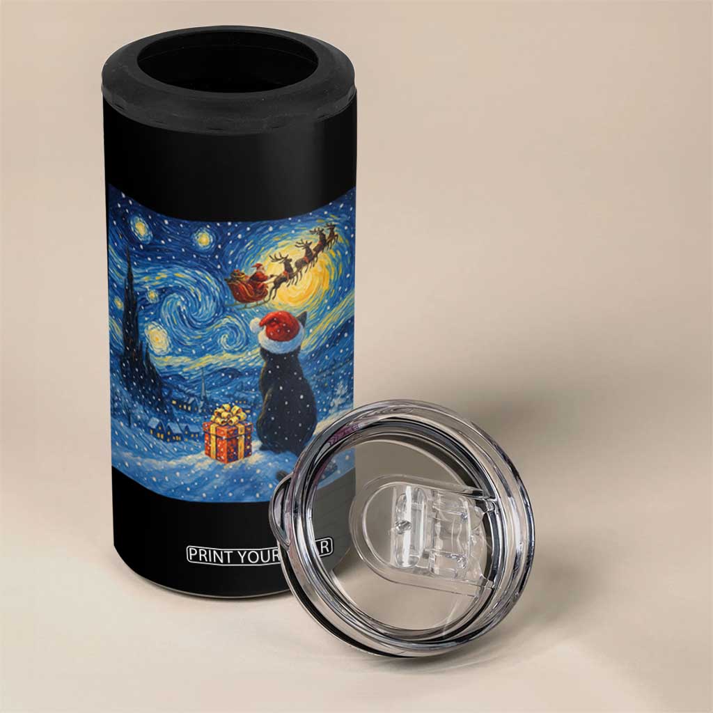 Cat Starry Night Christmas 4 in 1 Can Cooler Tumbler Van Gogh Cat Lover Xmas TS14 Print Your Wear
