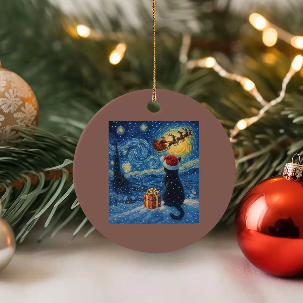 Cat Starry Night Xmas Ceramic Ornament Van Gogh Cat Lover Xmas TS14 1pc Mocha Print Your Wear