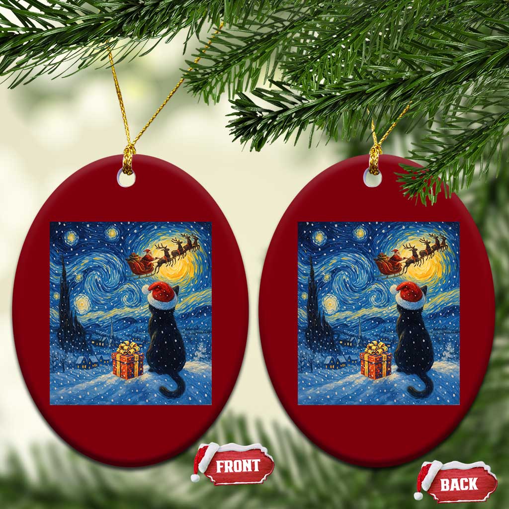 Cat Starry Night Xmas Ceramic Ornament Van Gogh Cat Lover Xmas TS14 Print Your Wear