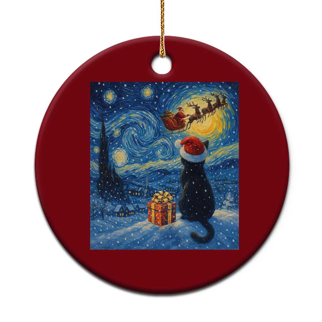 Cat Starry Night Xmas Ceramic Ornament Van Gogh Cat Lover Xmas - Print Your Wear