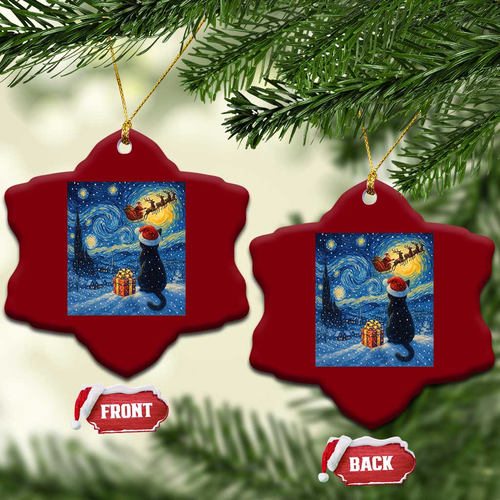 Cat Starry Night Xmas Ceramic Ornament Van Gogh Cat Lover Xmas - Print Your Wear