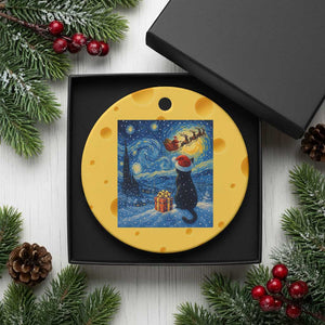 Cat Starry Night Xmas Ceramic Ornament Van Gogh Cat Lover Xmas - Print Your Wear