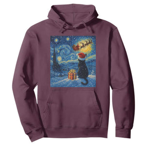 Cat Starry Night Christmas Hoodie Van Gogh Cat Lover Xmas TS14 Maroon Print Your Wear
