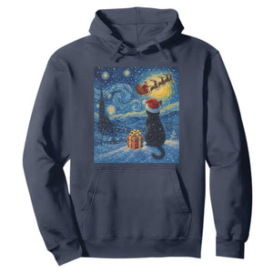 Cat Starry Night Christmas Hoodie Van Gogh Cat Lover Xmas TS14 Navy Print Your Wear