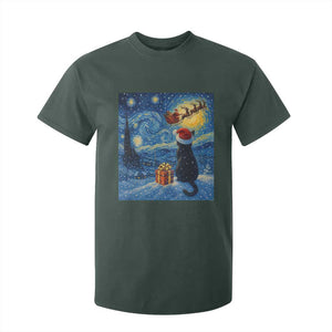 Cat Starry Night Christmas T Shirt For Kid Van Gogh Cat Lover Xmas TS14 Dark Forest Green Print Your Wear