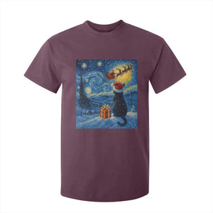 Cat Starry Night Christmas T Shirt For Kid Van Gogh Cat Lover Xmas TS14 Maroon Print Your Wear