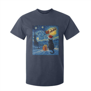 Cat Starry Night Christmas T Shirt For Kid Van Gogh Cat Lover Xmas TS14 Navy Print Your Wear