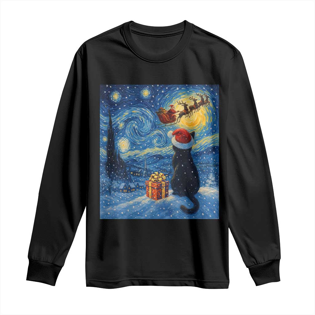 Cat Starry Night Christmas Long Sleeve Shirt Van Gogh Cat Lover Xmas TS14 Black Print Your Wear