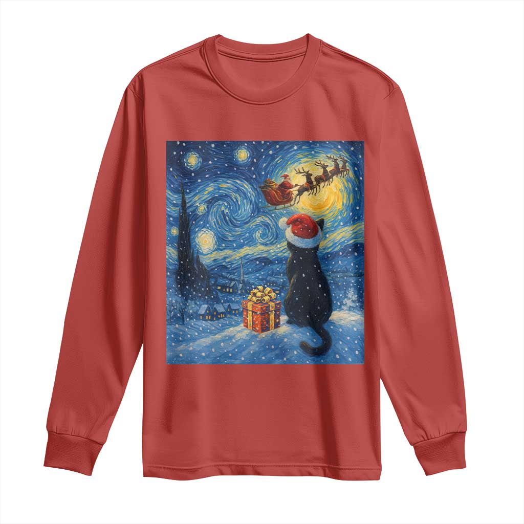 Cat Starry Night Christmas Long Sleeve Shirt Van Gogh Cat Lover Xmas TS14 Red Print Your Wear