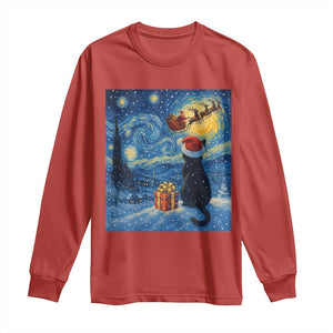 Cat Starry Night Christmas Long Sleeve Shirt Van Gogh Cat Lover Xmas TS14 Red Print Your Wear