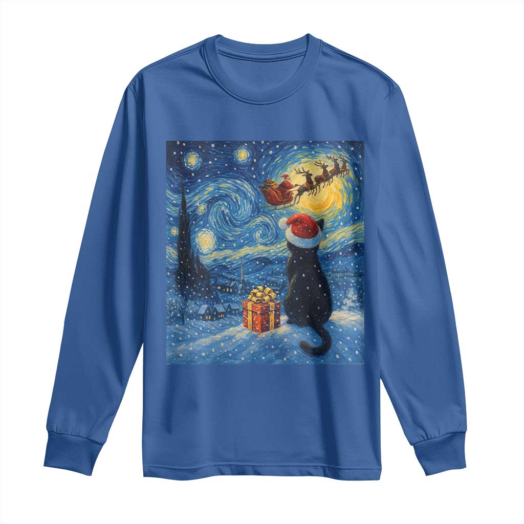 Cat Starry Night Christmas Long Sleeve Shirt Van Gogh Cat Lover Xmas TS14 Royal Blue Print Your Wear