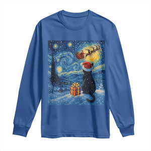 Cat Starry Night Christmas Long Sleeve Shirt Van Gogh Cat Lover Xmas TS14 Royal Blue Print Your Wear