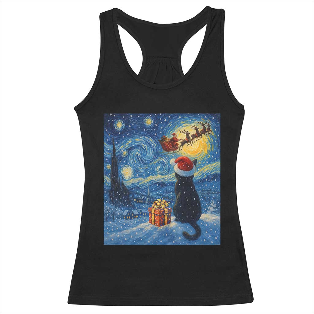 Cat Starry Night Christmas Racerback Tank Top Van Gogh Cat Lover Xmas TS14 Black Print Your Wear