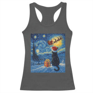 Cat Starry Night Christmas Racerback Tank Top Van Gogh Cat Lover Xmas TS14 Dark Heather Print Your Wear