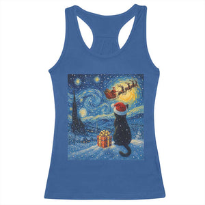 Cat Starry Night Christmas Racerback Tank Top Van Gogh Cat Lover Xmas TS14 Royal Blue Print Your Wear