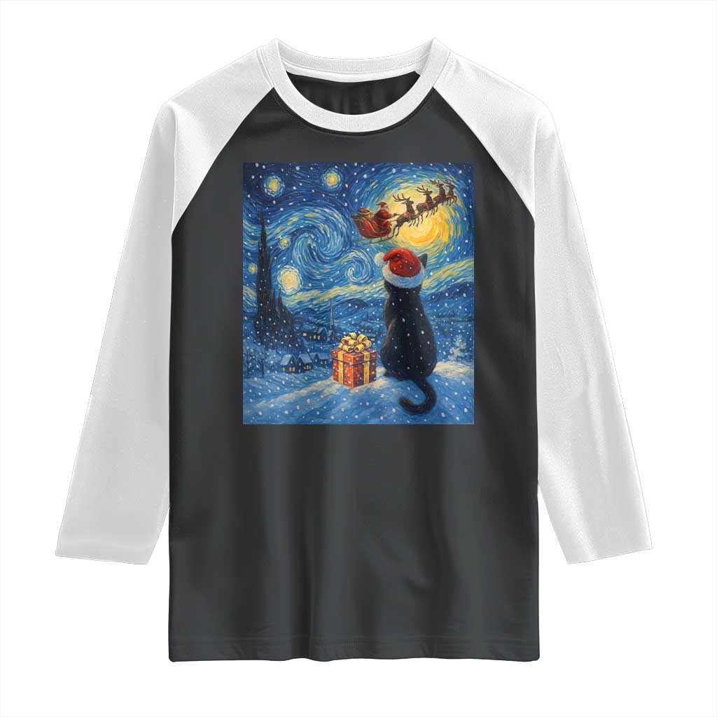Cat Starry Night Christmas Raglan Shirt Van Gogh Cat Lover Xmas TS14 Black White Print Your Wear
