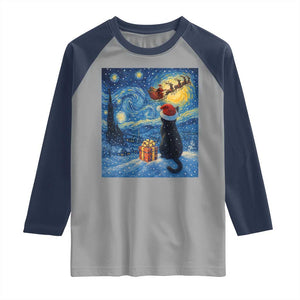 Cat Starry Night Christmas Raglan Shirt Van Gogh Cat Lover Xmas TS14 Sport Gray Navy Print Your Wear