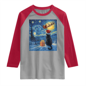 Cat Starry Night Christmas Raglan Shirt Van Gogh Cat Lover Xmas TS14 Sport Gray Red Print Your Wear